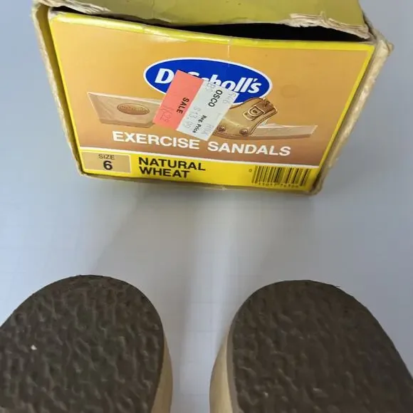 New Vintage Leather Dr. Scholl's Wooden Exercise Sandals Shoes Tan Wheat Sz 6 - Picture 5 of 11